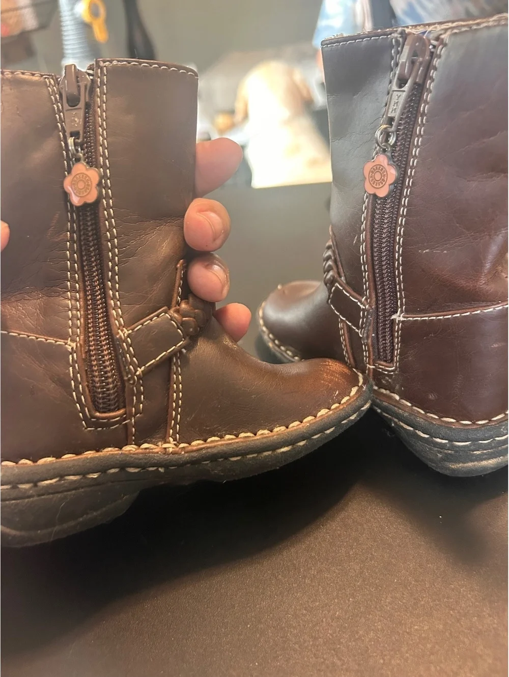 OshKosh B'gosh Toddler Brown Leather Boots with Floral Embroidery